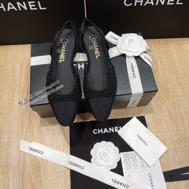Chanel專櫃經典款女士拼色涼鞋 香奈兒時尚slingback拼色涼鞋平跟鞋中跟鞋 dx2579